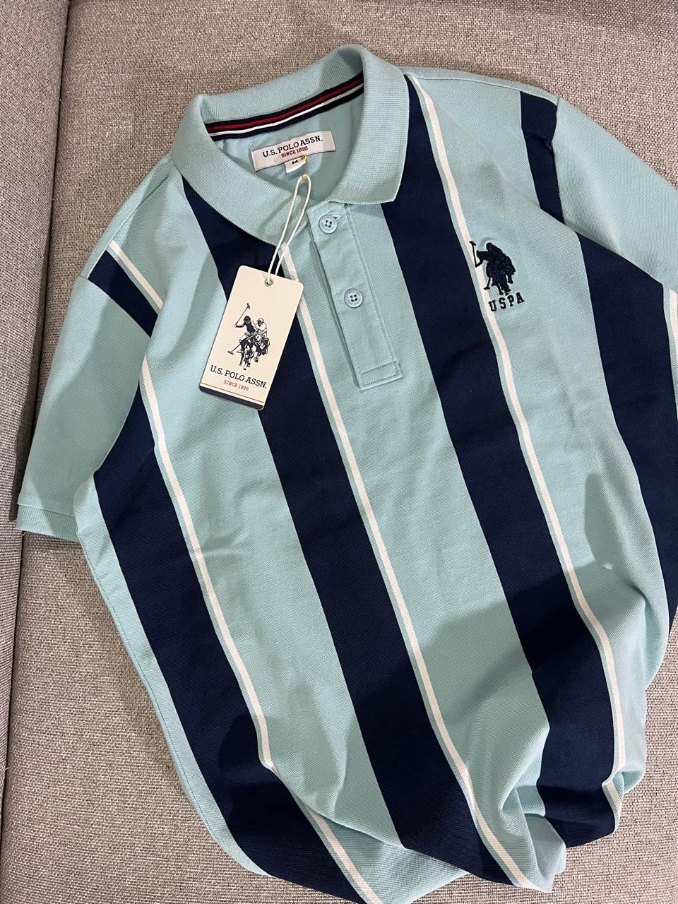 U.S. Polo Assn. Slim Fit Striped Polo Collar Pure Cotton T-shirt